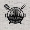 Chill and Grill Metal Sign Personalized Barbecue Backyard Decor 1