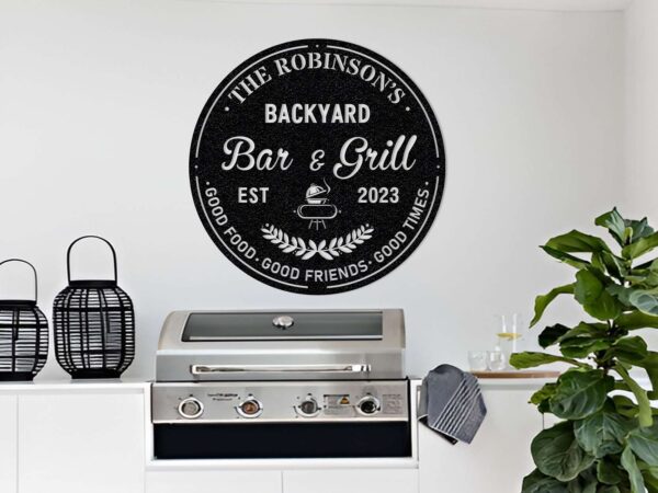 Custom Backyard Metal Sign Bar and Grill BBQ Signs Outdoor Decor 1