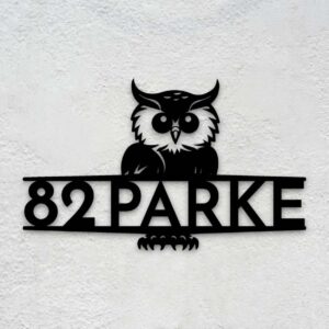 Custom Owl Metal Address Sign Modern House Number Plaque 1