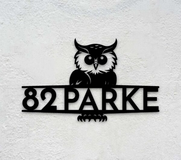 Custom Owl Metal Address Sign Modern House Number Plaque 1