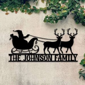 Custom Santa Claus with Reindeer Metal Christmas Sign